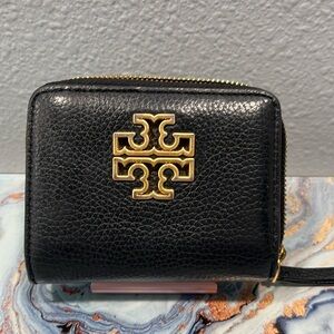 Tory Burch Britten Mini Wallet, Black with gold hardware Like New